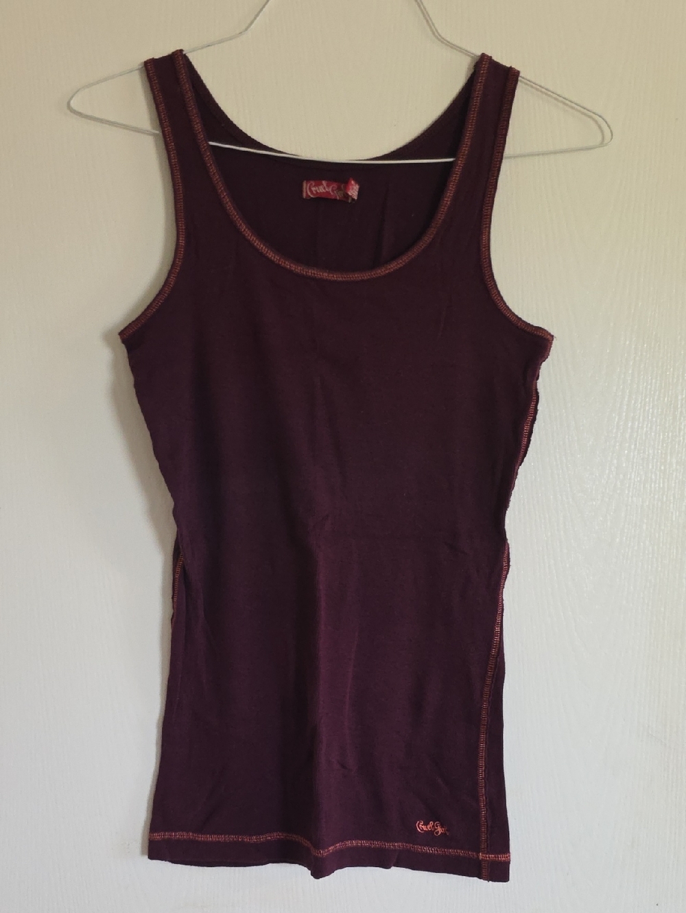 Cruel Girl Burgundy Tank Top with Contrast Stitching